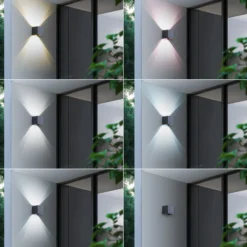 Aplique LED para exterior Lindby Smart Dara, gris, angular, CCT RGB, Tuya