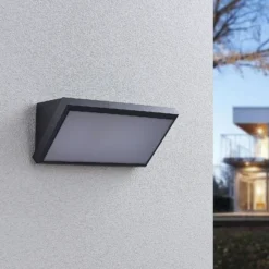 Aplique LED para exterior Lindby Abby, sensor, IP65, gris oscuro