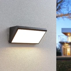 Aplique LED para exterior Lindby Abby, sensor, IP65, gris oscuro