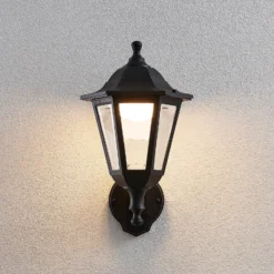 Aplique LED para exterior Lindby Iavo, negro, farol, 38 cm