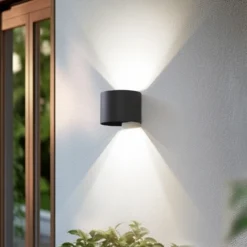 Aplique LED para exterior Lindby Smart Dara, gris, redonda, CCT RGB, Tuya