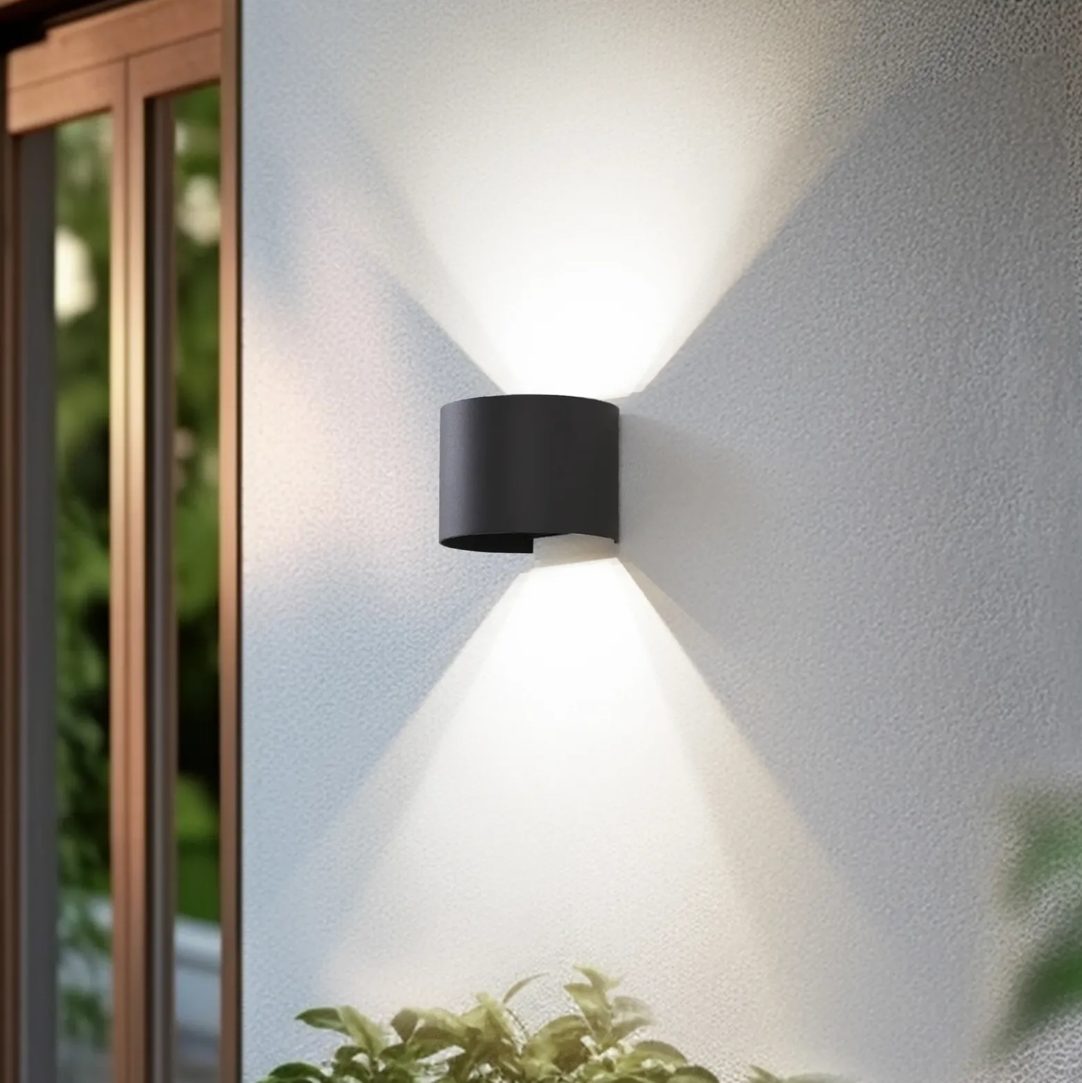 Aplique LED para exterior Lindby Smart Dara, gris, redonda, CCT RGB, Tuya