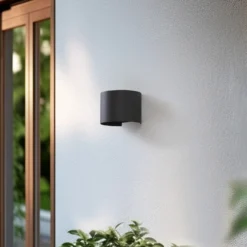Aplique LED para exterior Lindby Smart Dara, gris, redonda, CCT RGB, Tuya