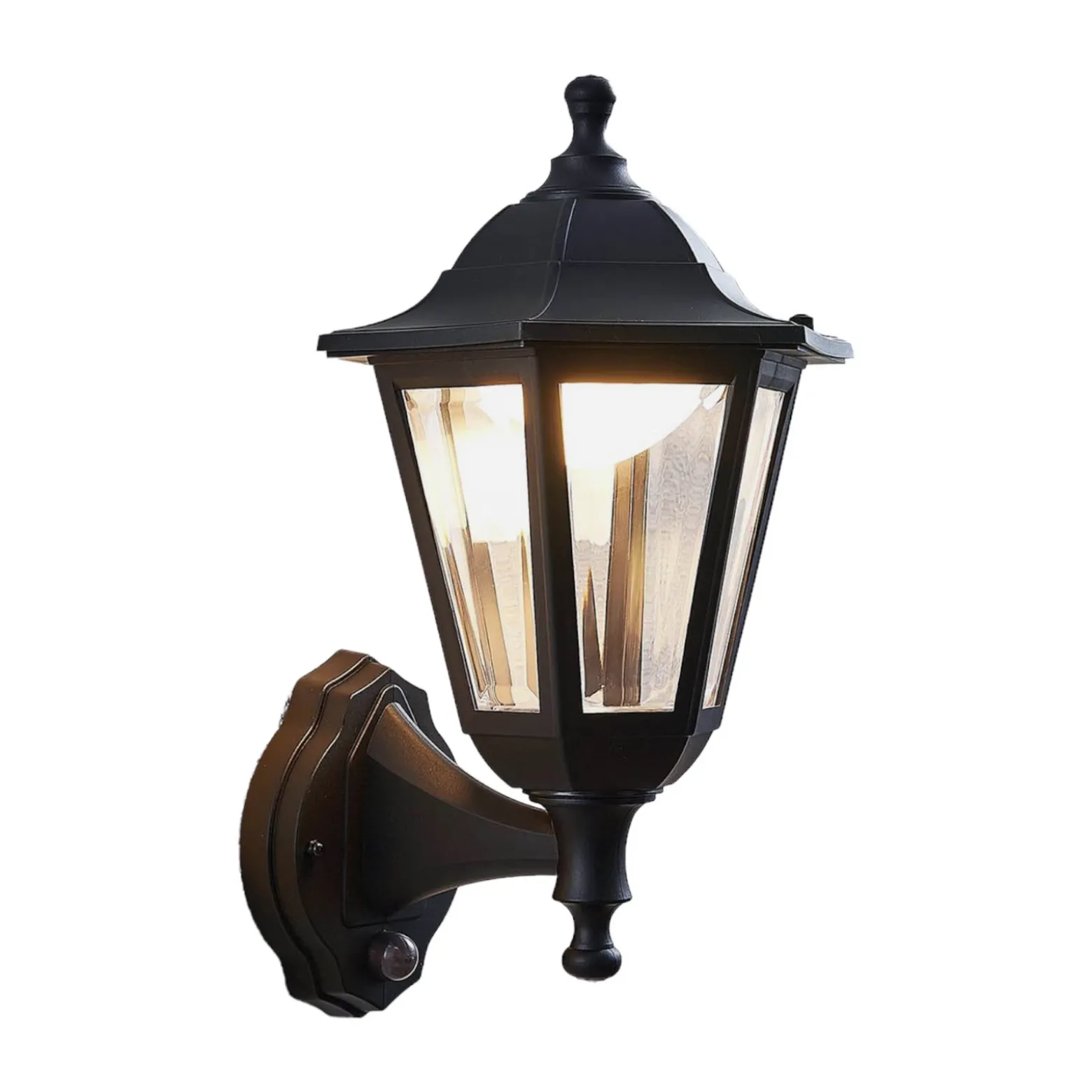 Aplique LED para exterior Lindby Iavo, sensor, negro, farol