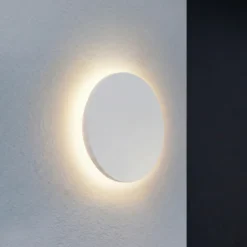 Aplique LED para exterior Lindby Selinel, blanco, Ø 23 cm, número de casa