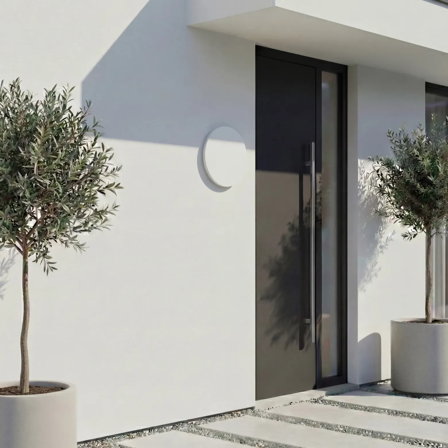 Aplique LED para exterior Lindby Selinel, blanco, Ø 23 cm, número de casa