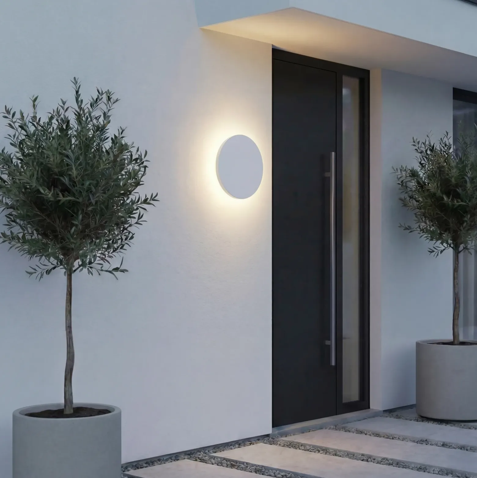 Aplique LED para exterior Lindby Selinel, blanco, Ø 23 cm, número de casa