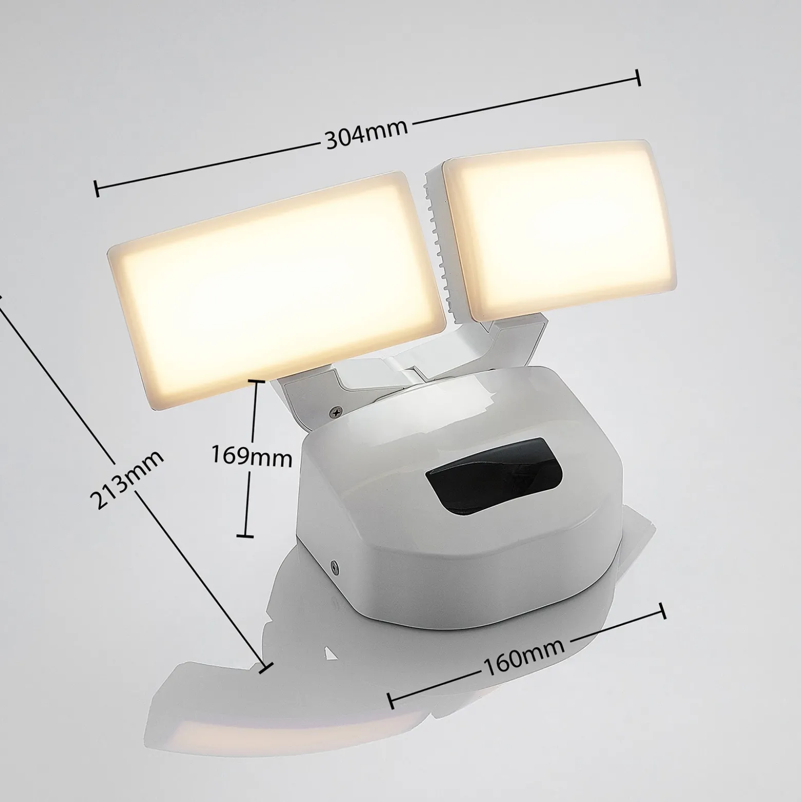 Aplique LED para exterior Lindby Nikias, 30 cm, sensor, 2 luces, blanco