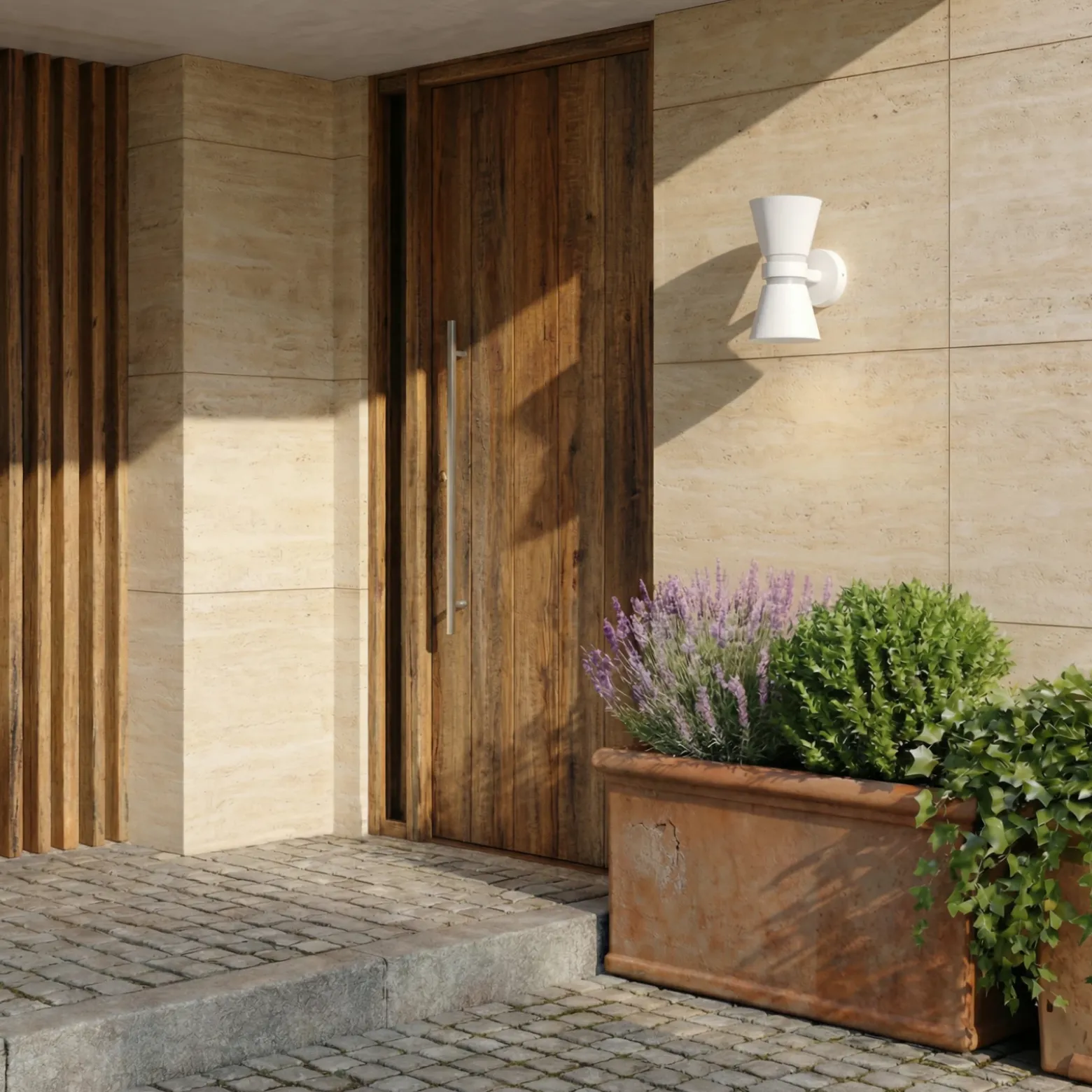 Aplique LED para exterior Lucande Meravi, blanca, 2 luces, IP44