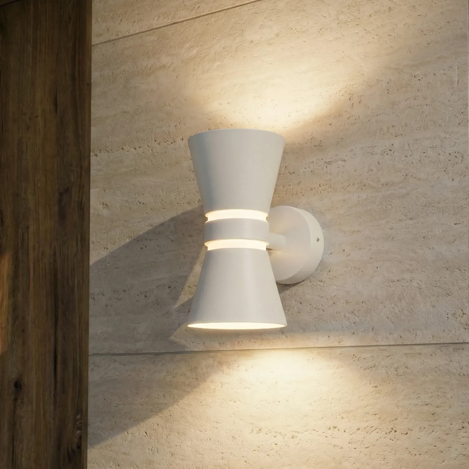 Aplique LED para exterior Lucande Meravi, blanca, 2 luces, IP44