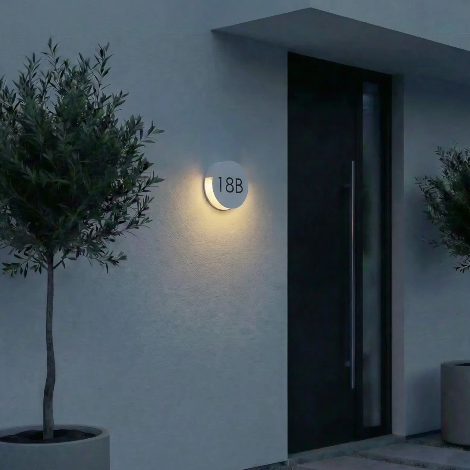 Aplique LED para exterior Lucande Advero, gris claro, con número de casa, CCT