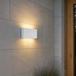 Aplique LED para exterior Lucande Jarte, 20 cm, blanco, IP65