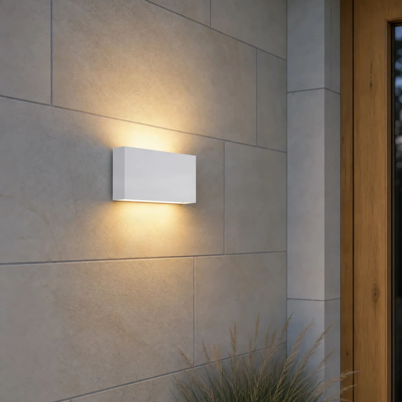 Aplique LED para exterior Lucande Jarte, 20 cm, blanco, IP65