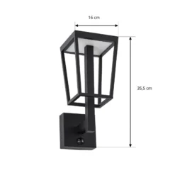Aplique LED para exterior Lucande Lynx, 35,5 cm, negro, con sensor