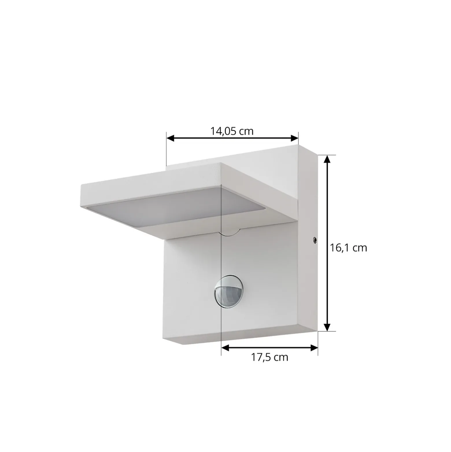 Aplique LED para exterior Lucande Silvan, blanca, con sensor, IP54, 16 cm
