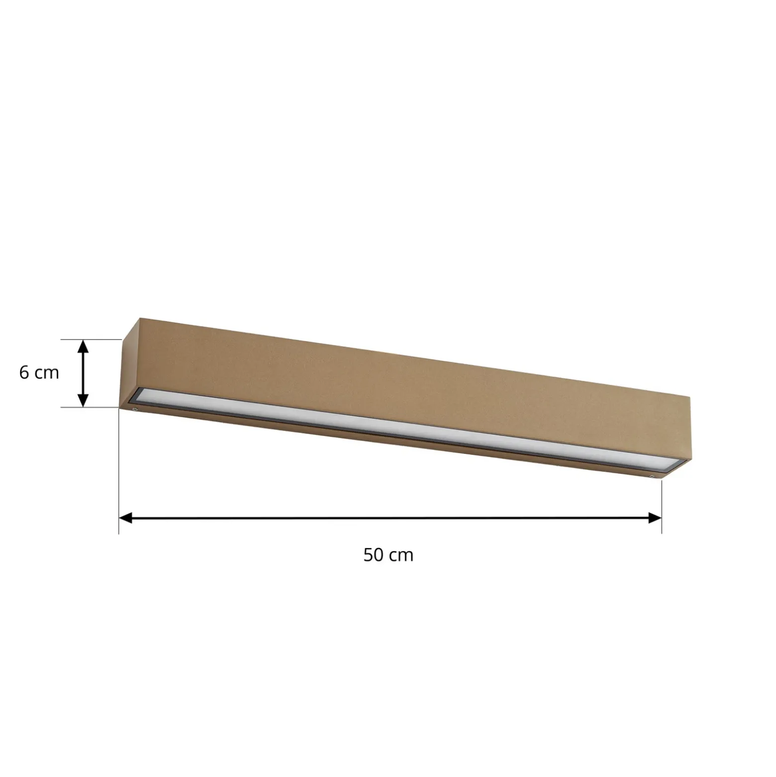 Aplique LED para exterior Lucande Lengo, 50 cm, marrón, luz hacia abajo, 3000 K