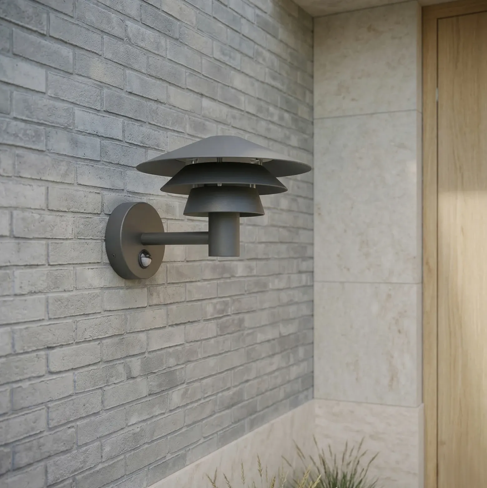 Aplique LED para exterior Lucande Montaro, color antracita, IP54 con sensor