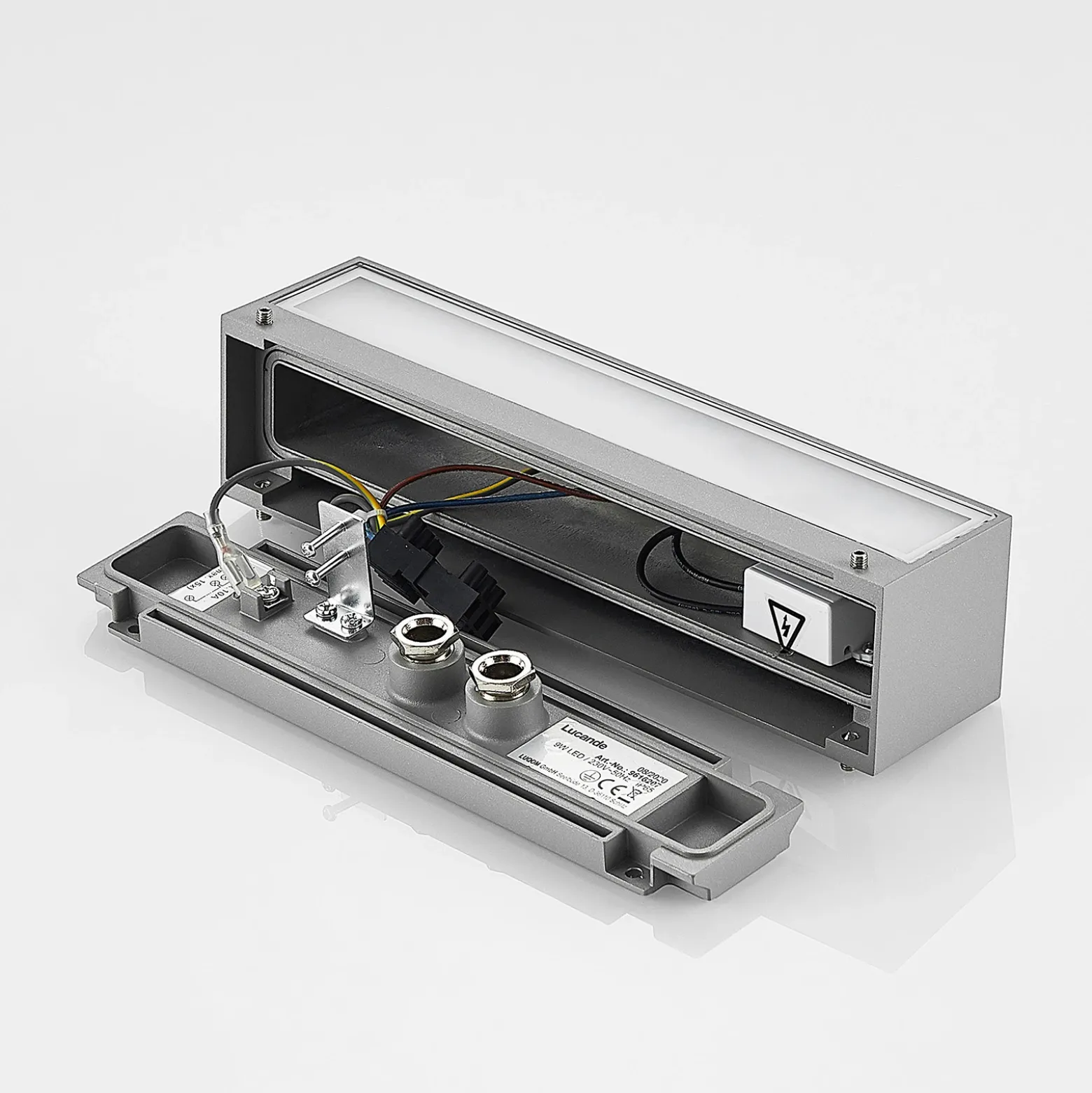Aplique LED para exterior Lucande Lengo, 25 cm, plateada, luz hacia abajo,
