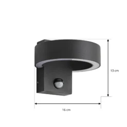 Aplique LED para exterior Lucande Nirella, negra, CCT, con sensor