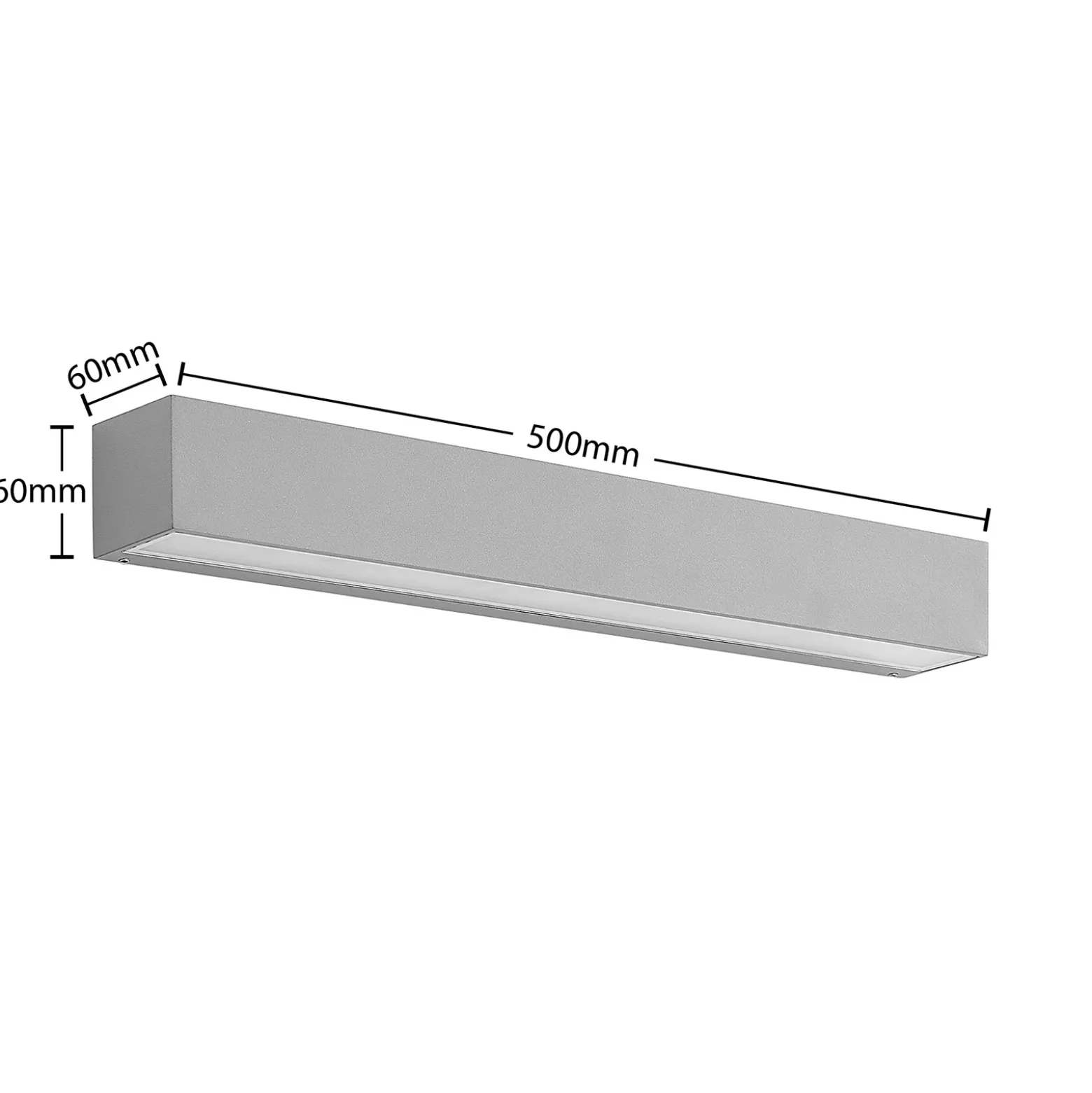 Aplique LED para exterior Lucande Lengo, 50 cm, plateada, hacia abajo, 3000 K
