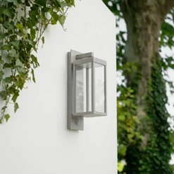 Aplique LED para exterior Lucande Ferdinand, gris piedra, con sensor