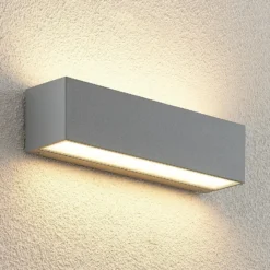 Aplique LED para exterior Lucande Lengo, 25 cm, plateada, luz hacia arriba y