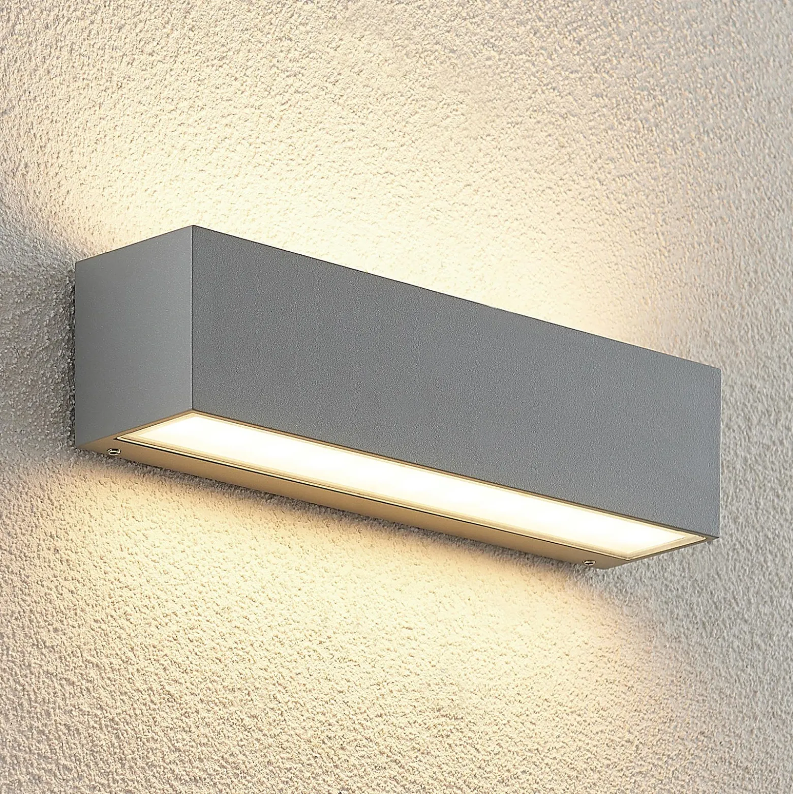 Aplique LED para exterior Lucande Lengo, 25 cm, plateada, luz hacia arriba y