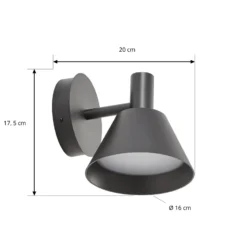 Aplique LED para exterior Lucande Tabena, negro mate, IP44, CCT