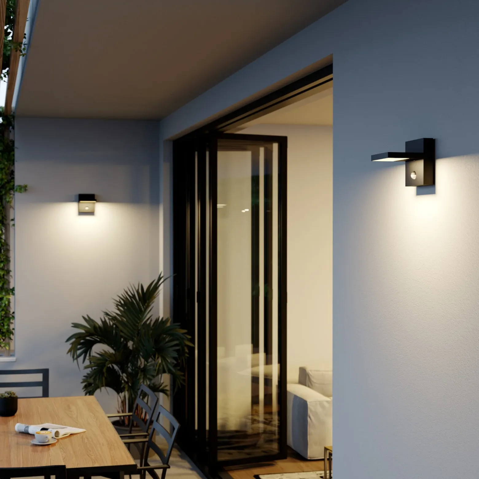 Aplique LED para exterior Lucande Silvan, color antracita, con sensor, IP54