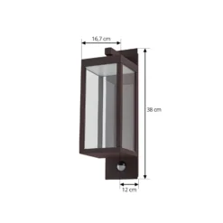 Aplique LED para exterior Lucande «Ferdinand», color óxido, con sensor, IP54