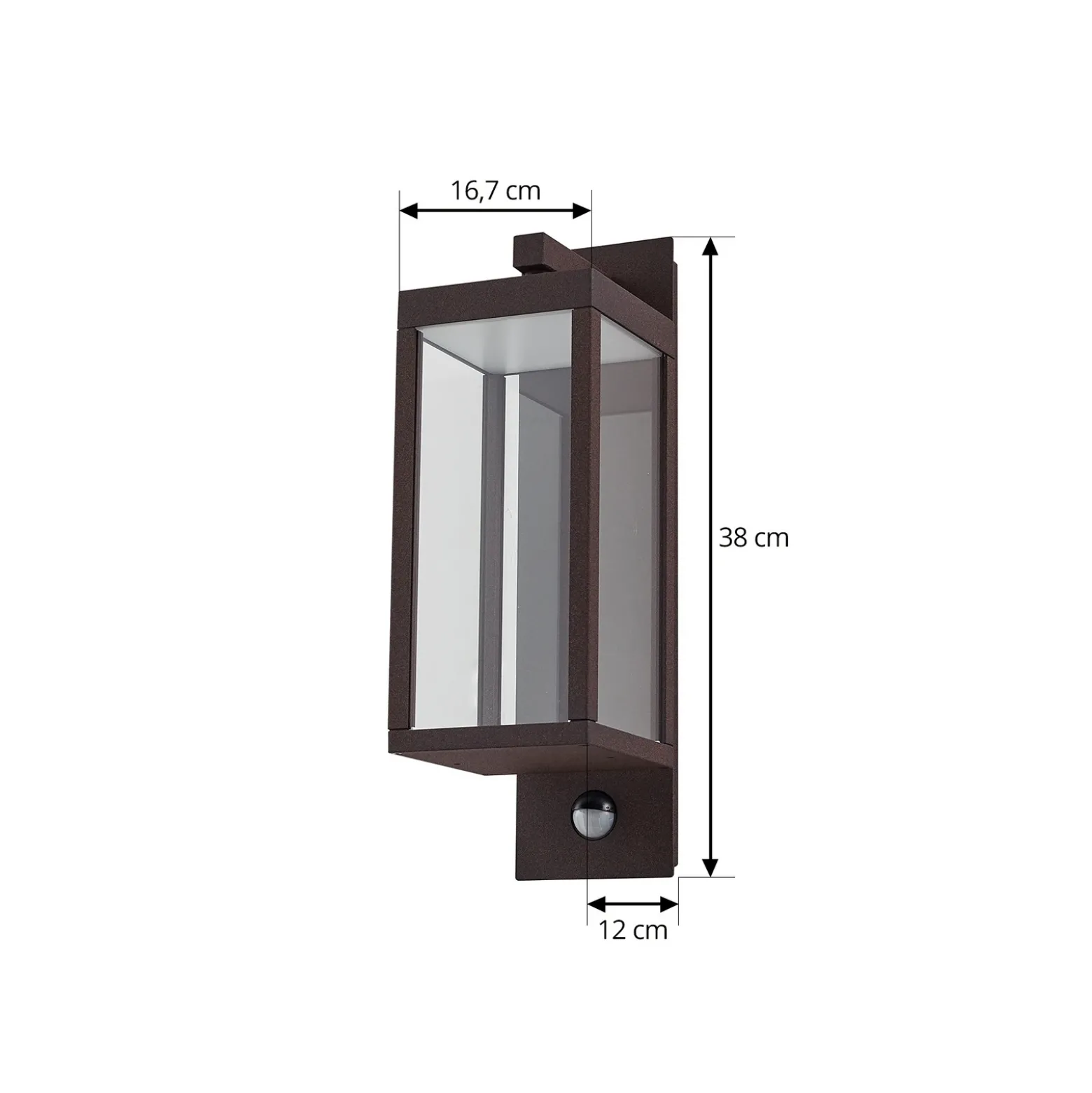 Aplique LED para exterior Lucande «Ferdinand», color óxido, con sensor, IP54