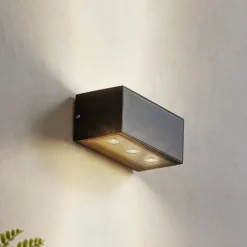 Aplique LED para exterior Lucande Selim, longitud 15,3 cm, negro