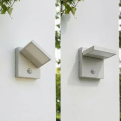 Aplique LED para exterior Lucande Silvan, gris piedra, con sensor, IP54