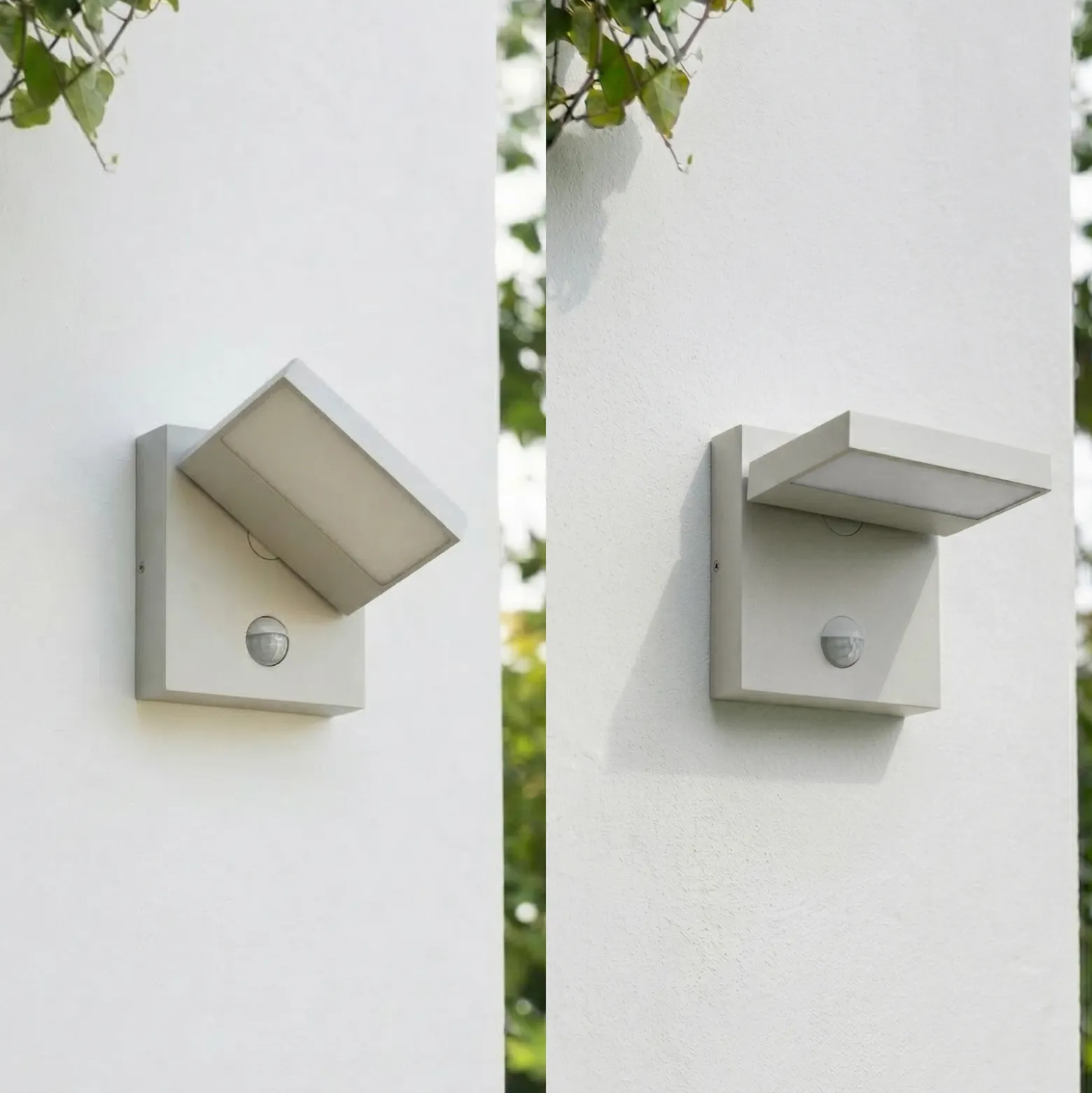 Aplique LED para exterior Lucande Silvan, gris piedra, con sensor, IP54