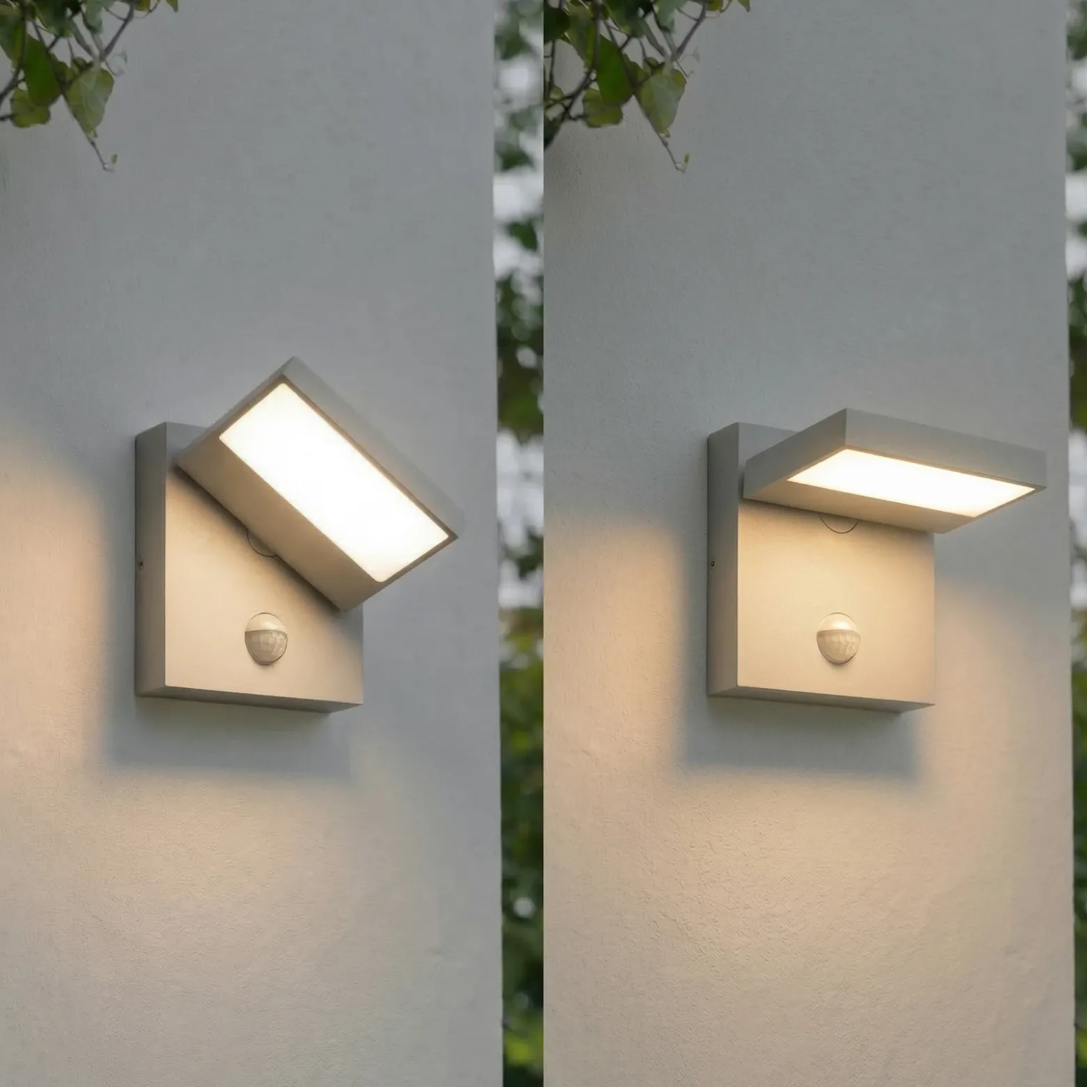 Aplique LED para exterior Lucande Silvan, gris piedra, con sensor, IP54