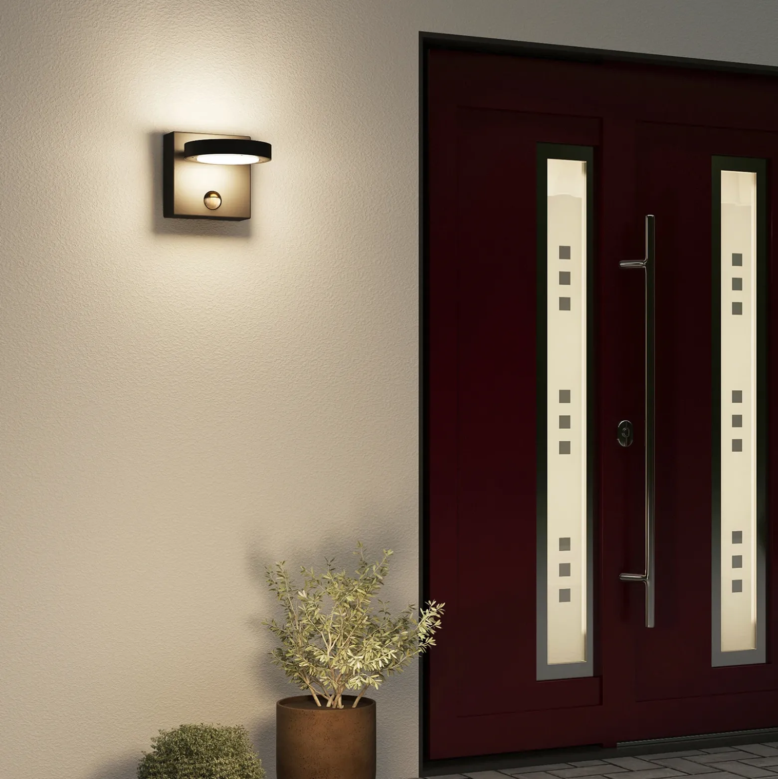 Aplique LED para exterior Lucande Belna, metal, sensor, IP54