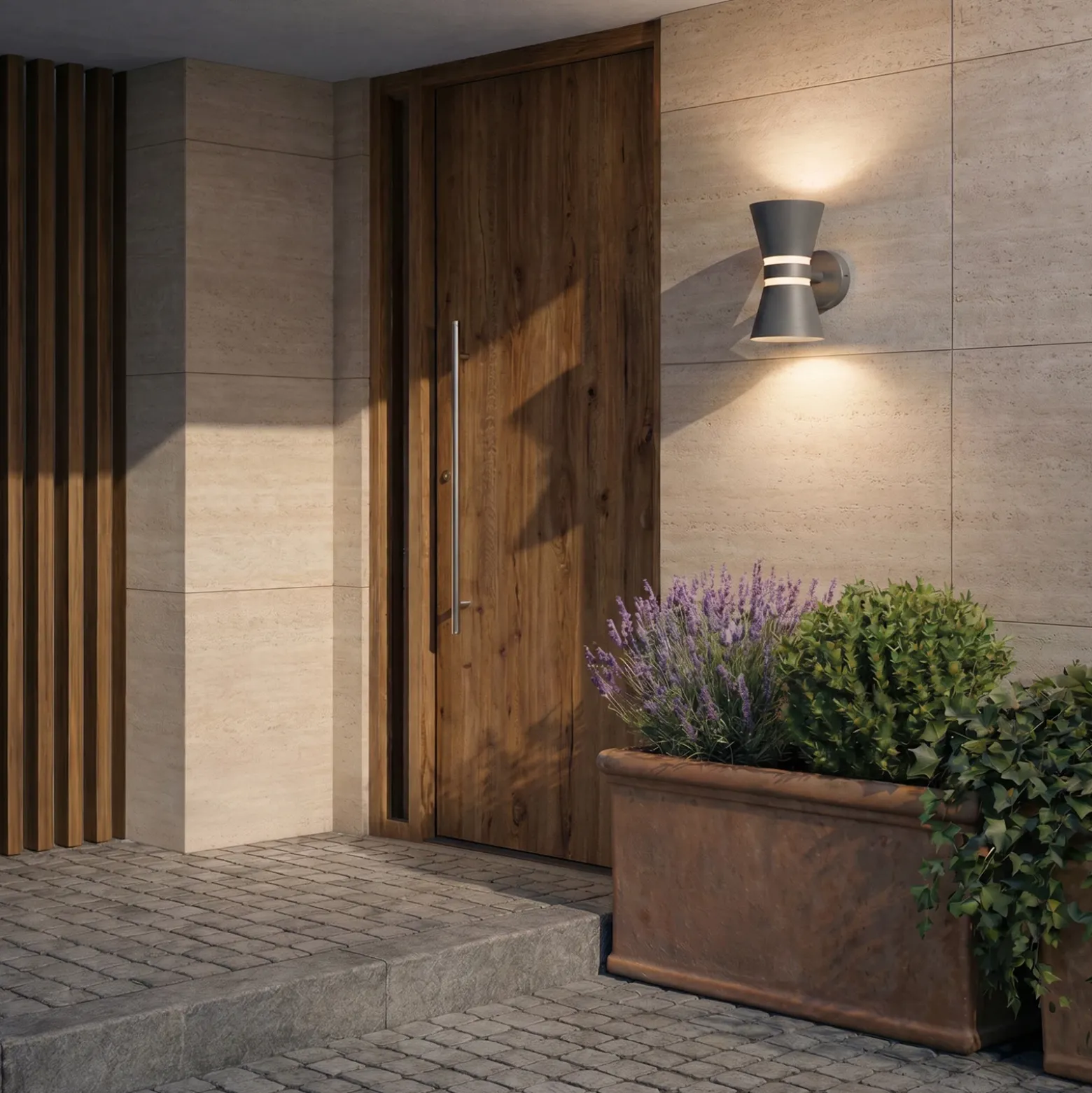 Aplique LED para exterior Lucande Meravi, color antracita, 2 luces, IP44