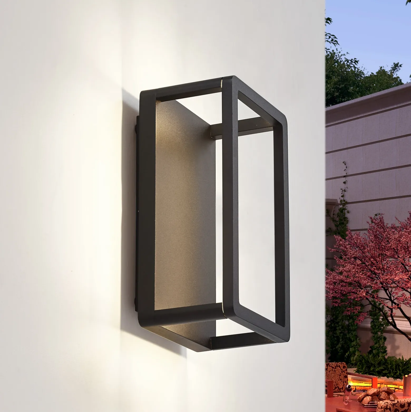 Aplique LED para exterior Lucande Thorvid, altura 26 cm, negro