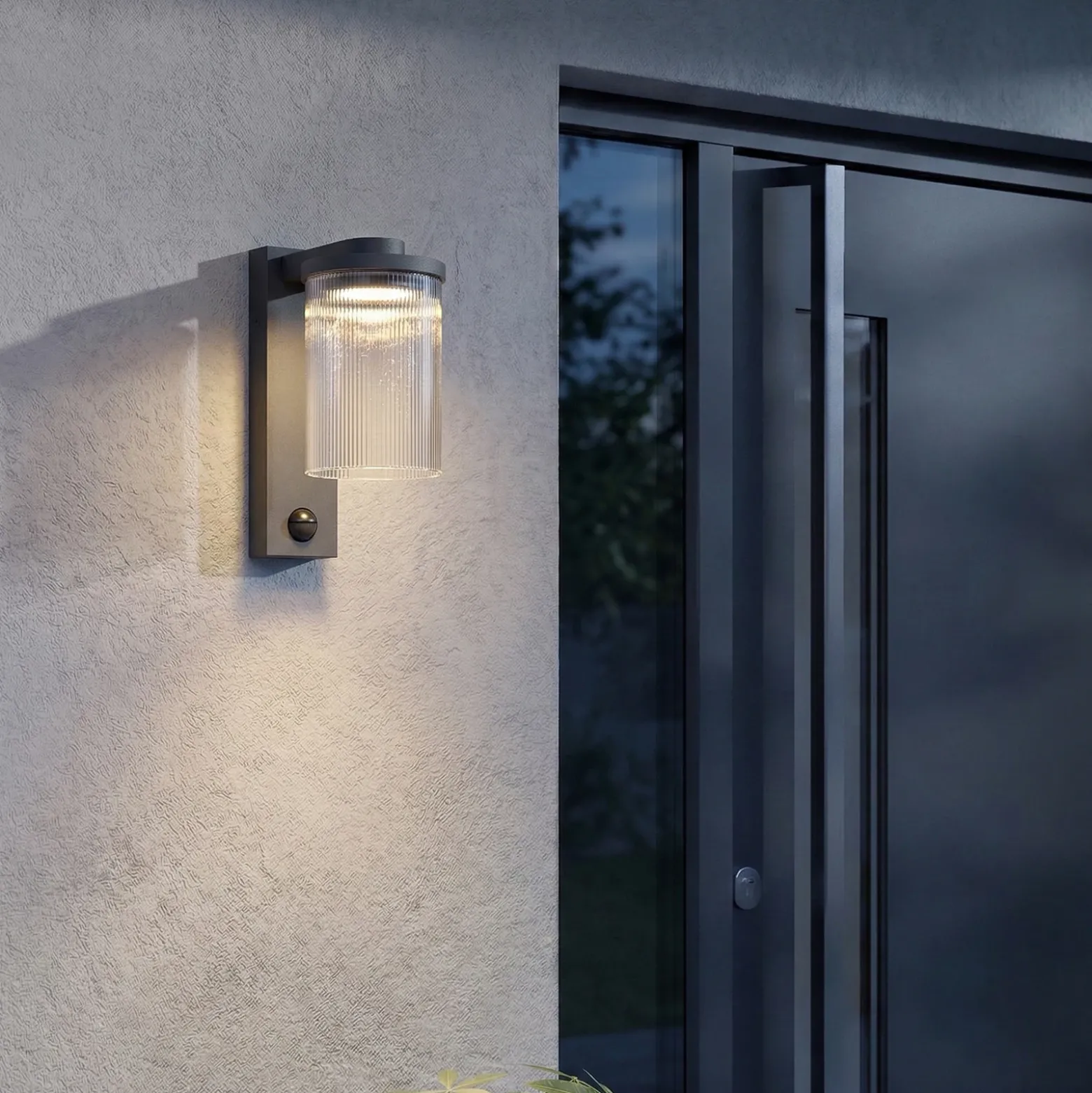 Aplique LED para exterior Lucande Beelia Sensor antracita estriada