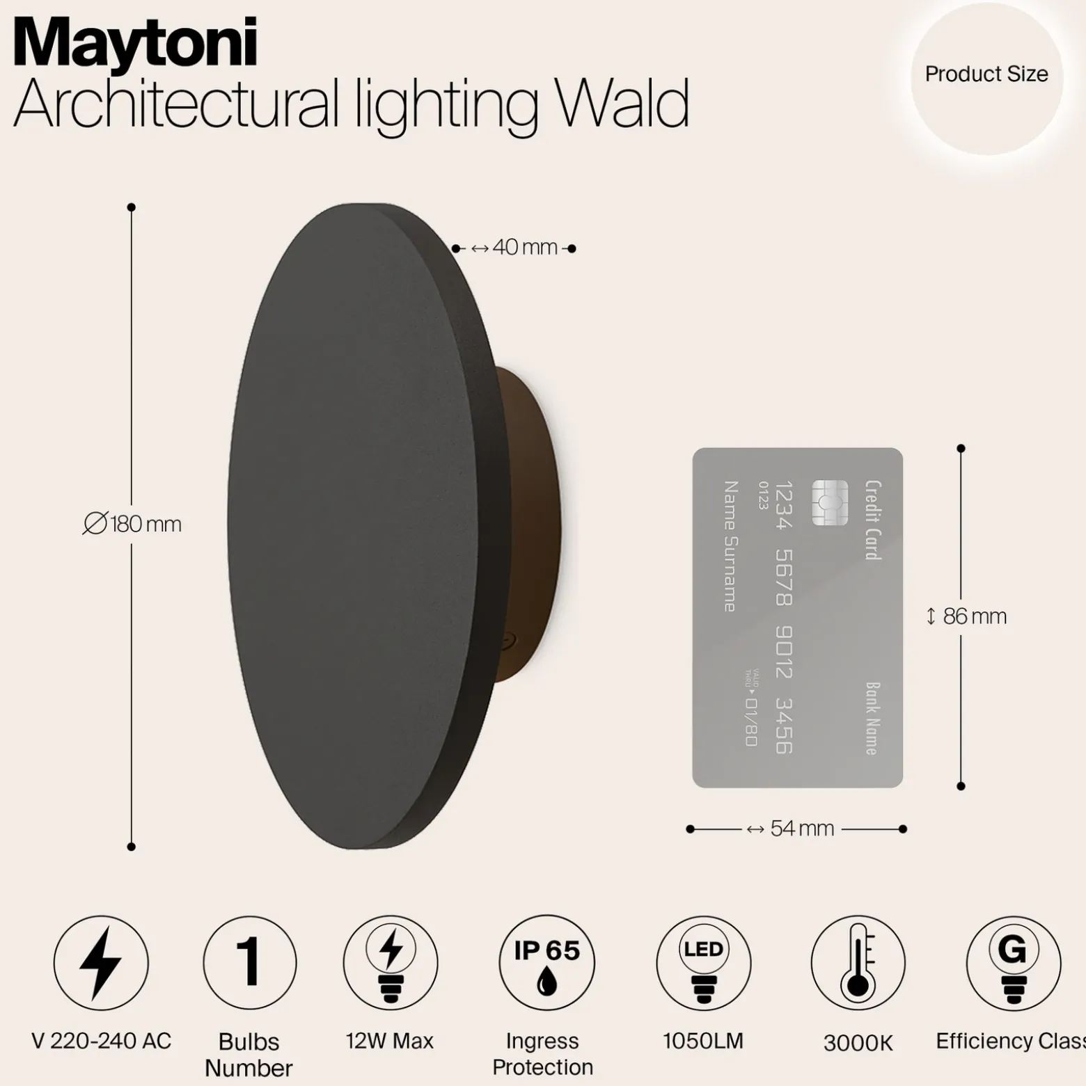 Aplique LED para exterior Maytoni Wald, 3000K, grafito
