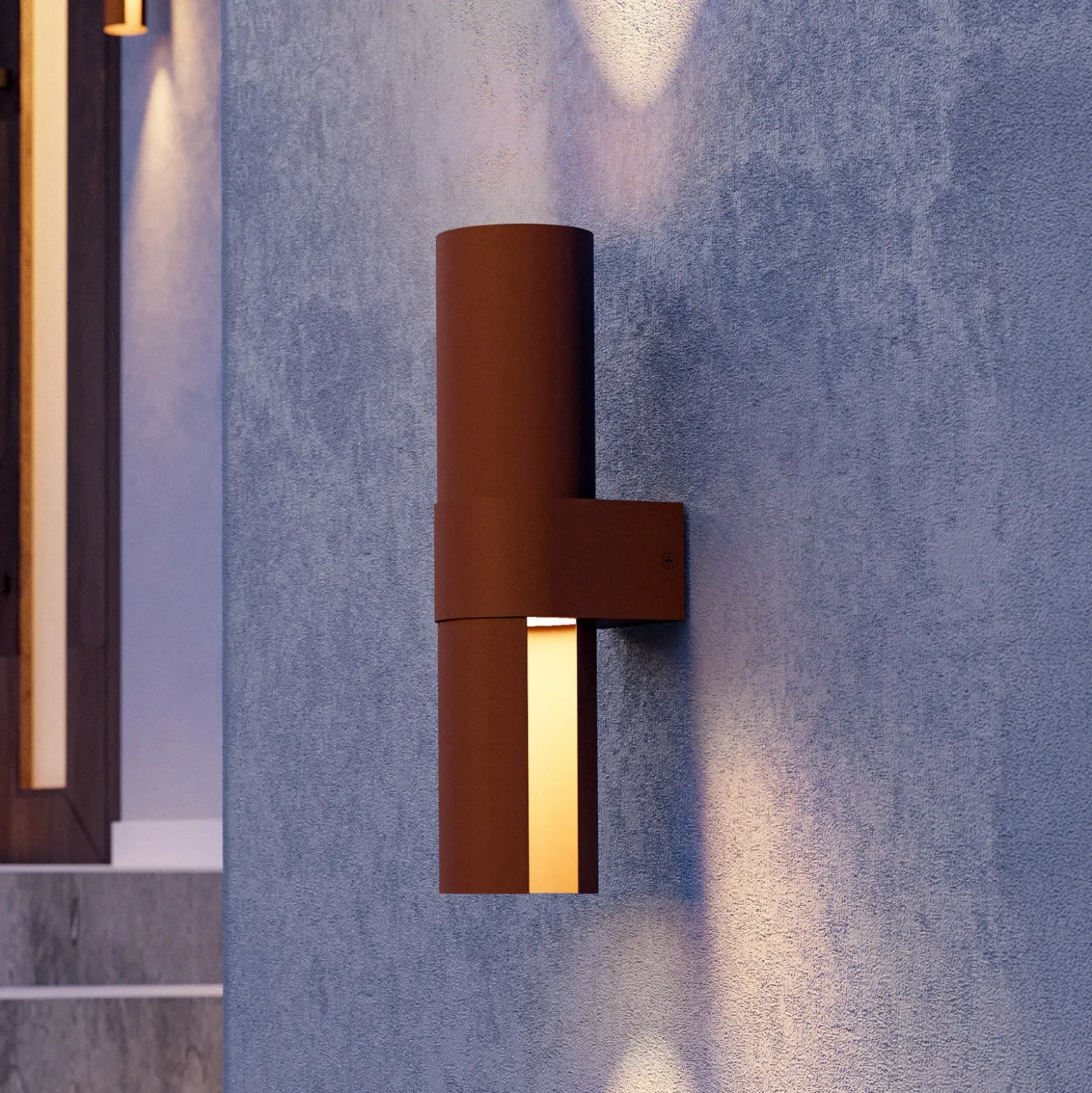 Aplique LED para exterior Montelauro, color óxido, altura 32 cm, metal