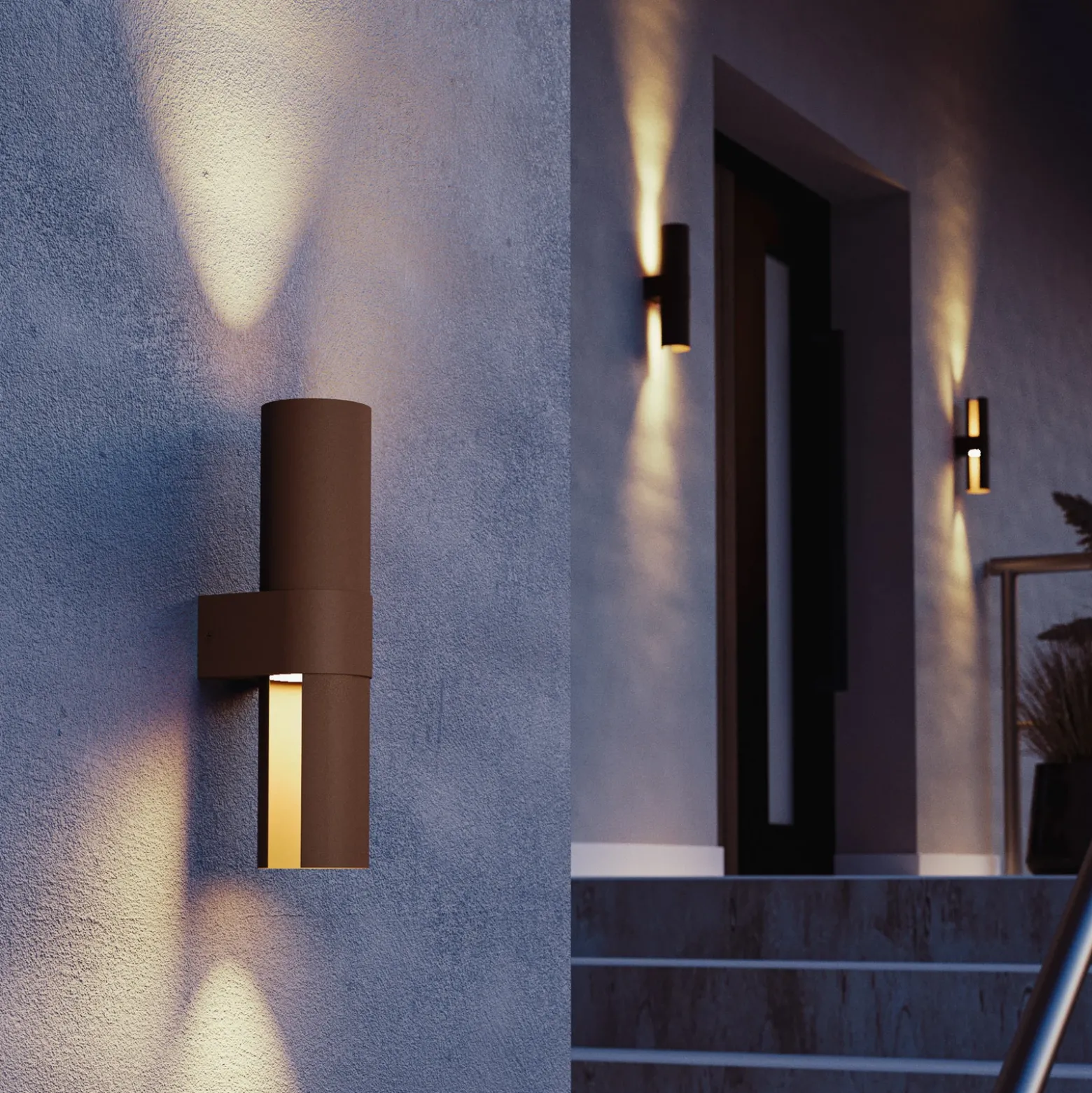 Aplique LED para exterior Montelauro, color óxido, altura 32 cm, metal