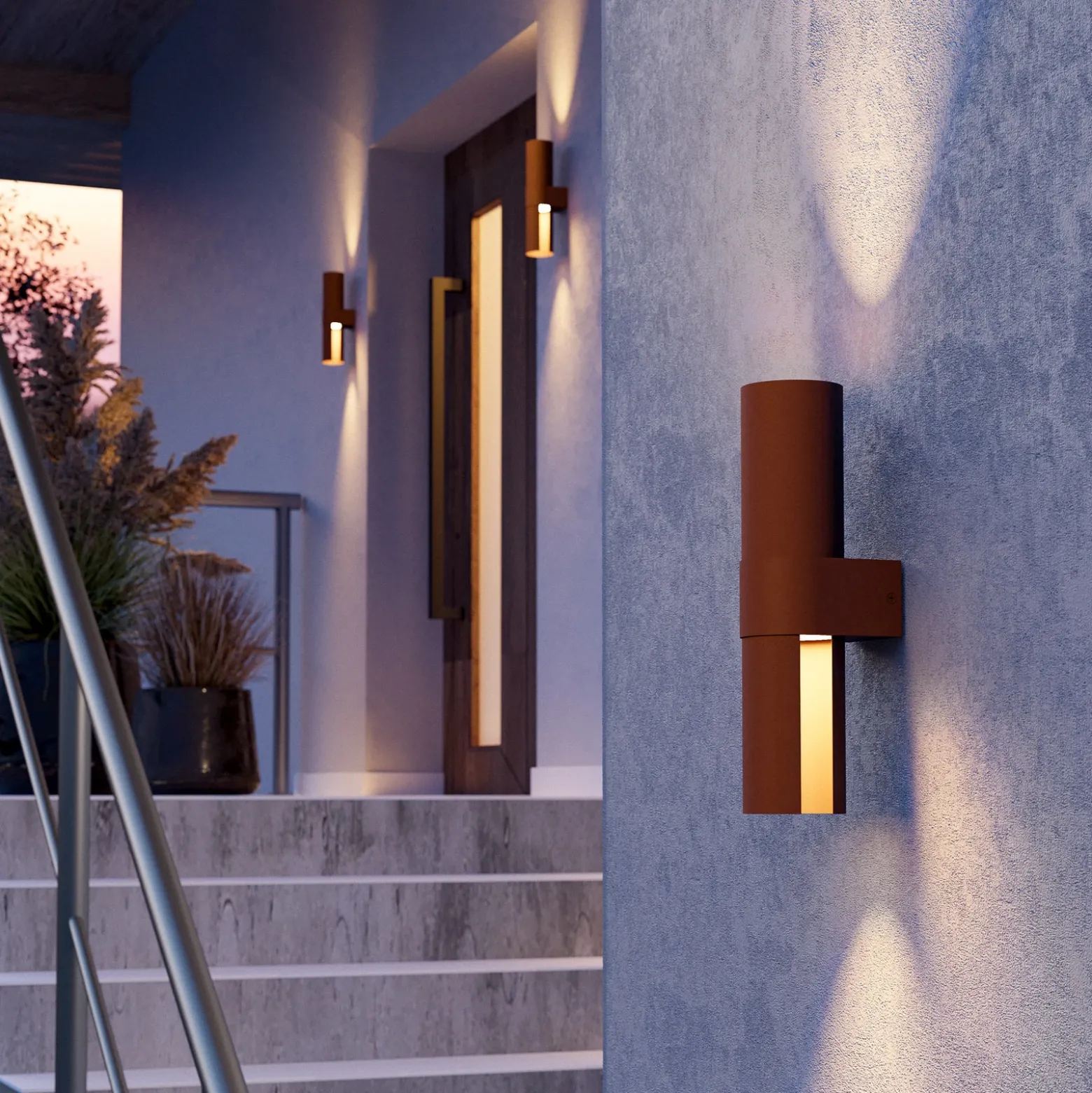 Aplique LED para exterior Montelauro, color óxido, altura 32 cm, metal