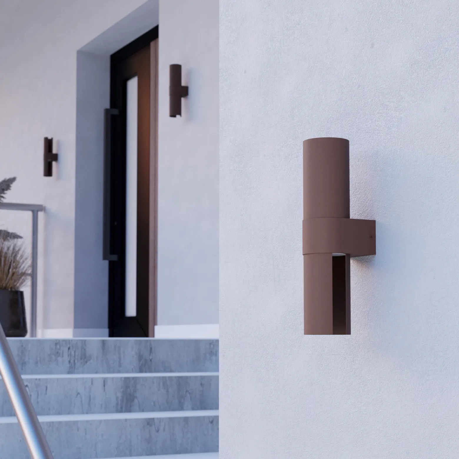 Aplique LED para exterior Montelauro, color óxido, altura 32 cm, metal