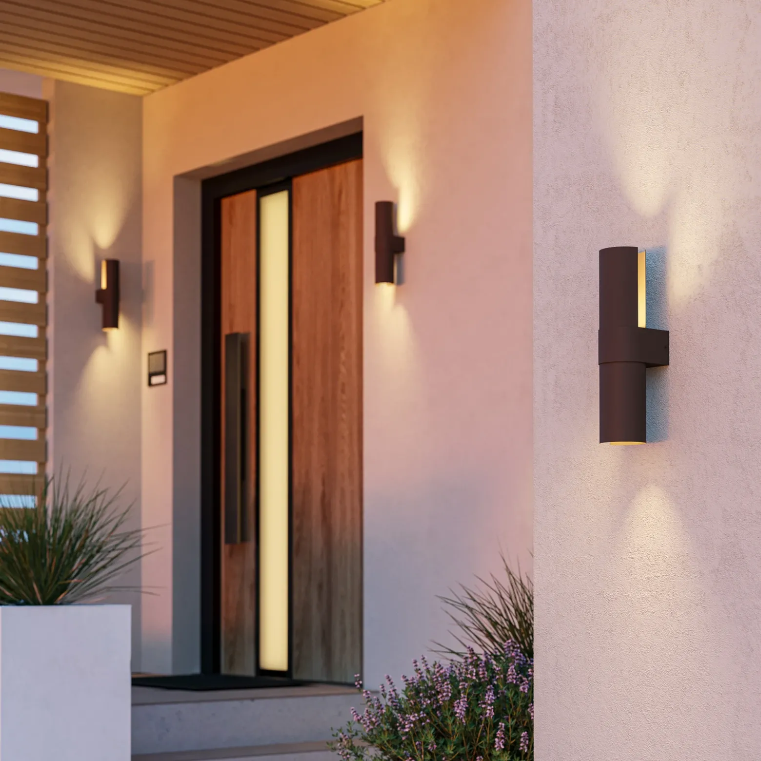 Aplique LED para exterior Montelauro, color óxido, altura 32 cm, metal