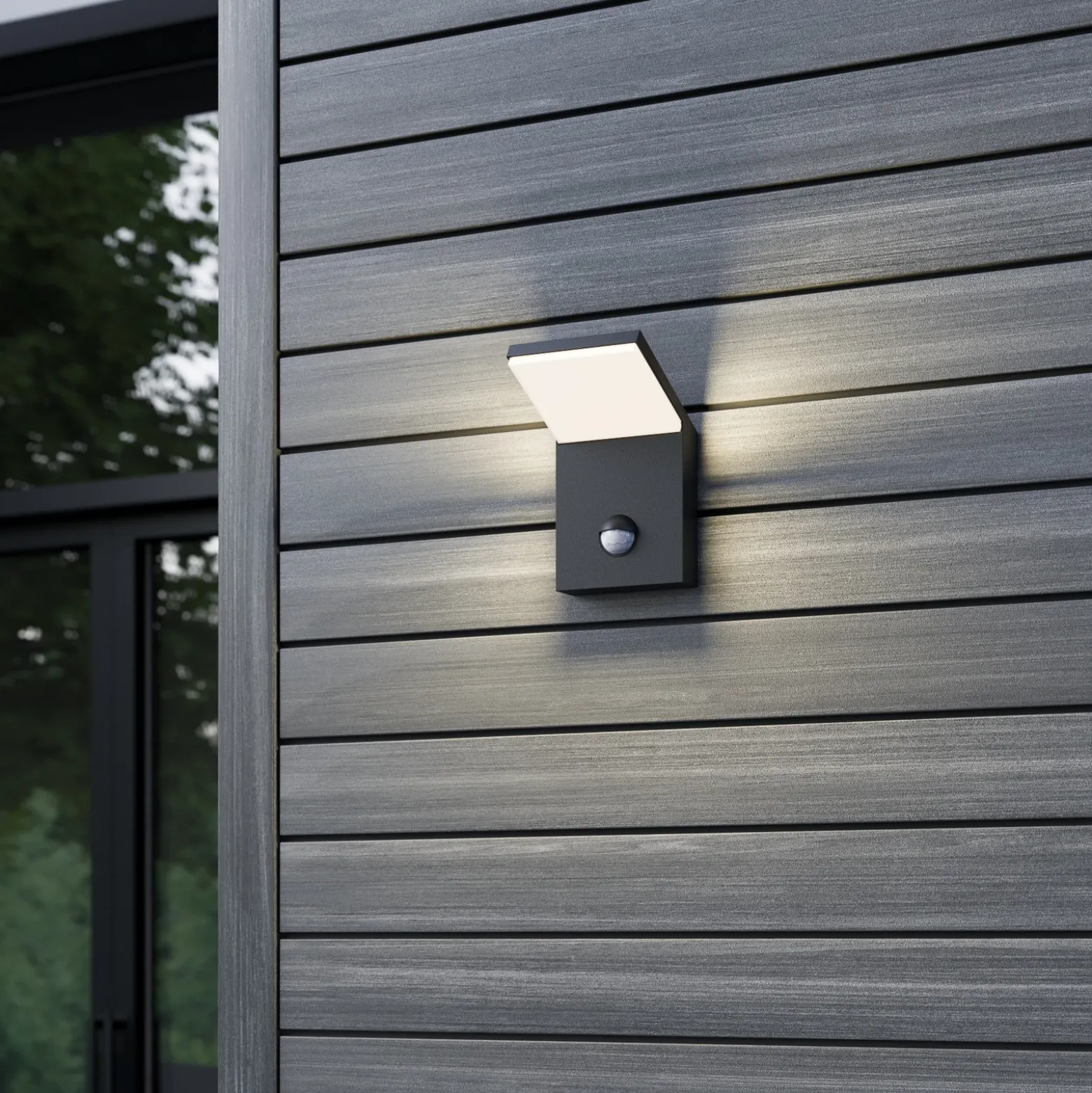 Aplique LED para exterior Nevio, metal, antracita, sensor