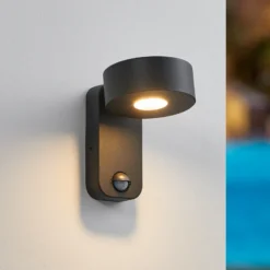 Aplique LED para exterior Palosco, negro, altura 17 cm, metal, con sensor