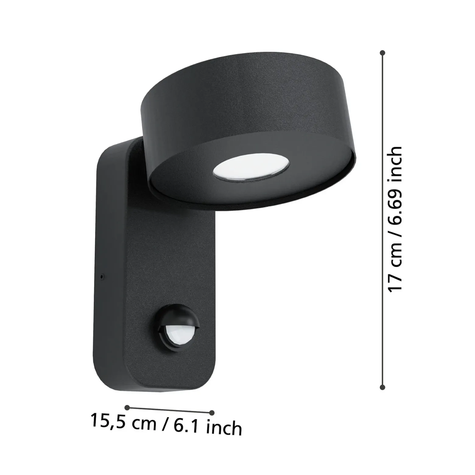 Aplique LED para exterior Palosco, negro, altura 17 cm, metal, con sensor