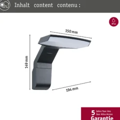Aplique LED para exterior Paulmann Zenera, 2.200 K, antracita, IP44