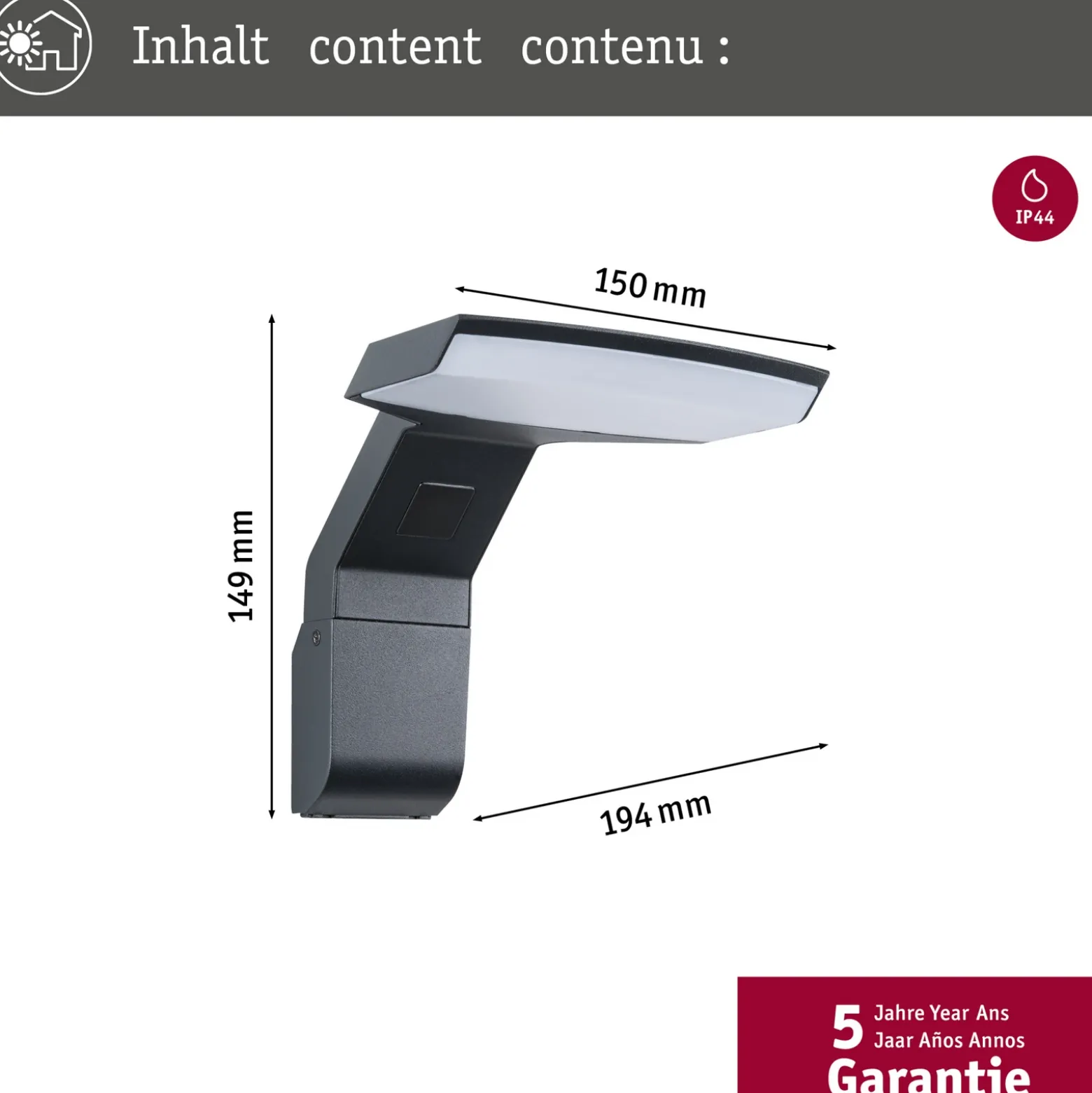 Aplique LED para exterior Paulmann Zenera, 2.200 K, antracita, IP44